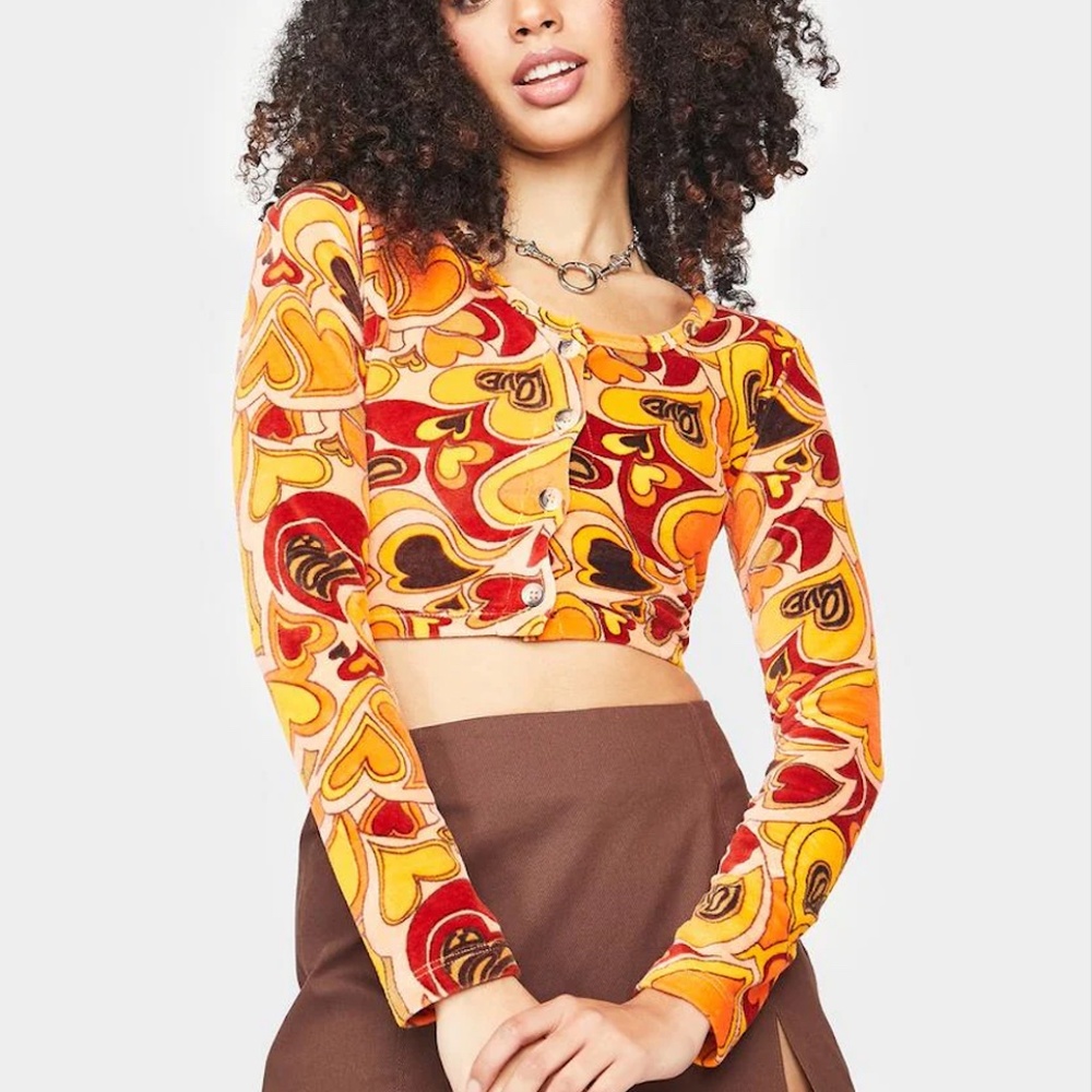 NGOrder x Dolls Kill Urban Outfitters Top Size 10 Velour Heart Groovy 70s Style